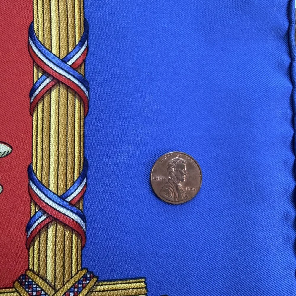 HERMES Vintage Republique Francaise Red Blue 90 cm Silk Square Scarf Box Good - Picture 13 of 16